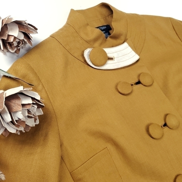 Etcetera Mustard Yellow Gold Double Button Jacket Sz 2 - Picture 6 of 15